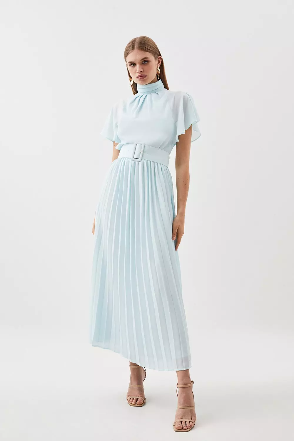 Angel Sleeve Georgette Pleated Woven Midaxi Dress Karen Millen